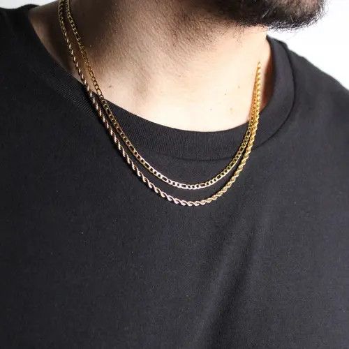 Jewelry Gold 3mm Figaro & Rope Chain Set Size ONE SIZE - 3 Thumbnail