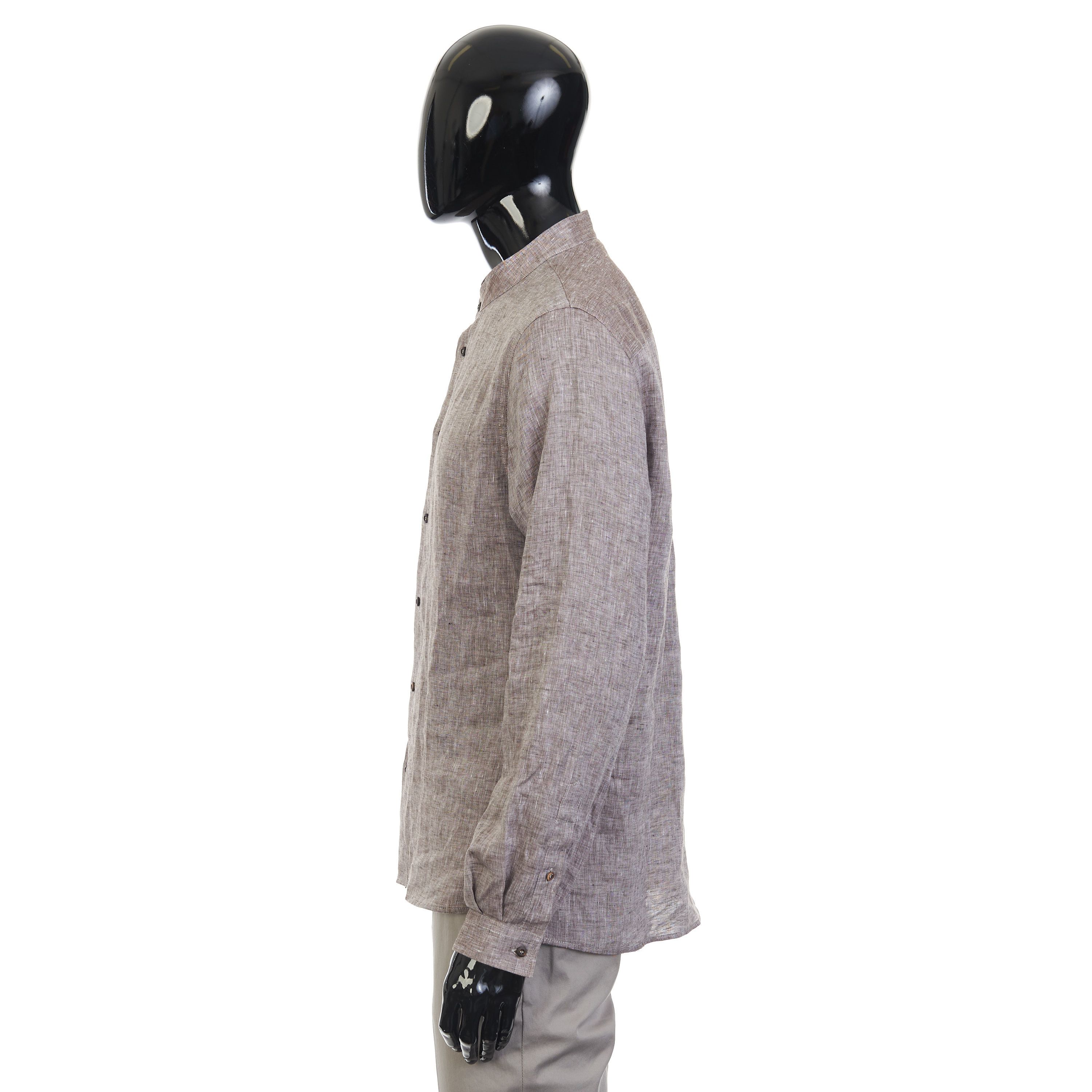 Brunello Cucinelli Brown Linen Shirt - Mandarin Collar, Easy Fit Size US S / EU 44-46 / 1 - 3 Thumbnail