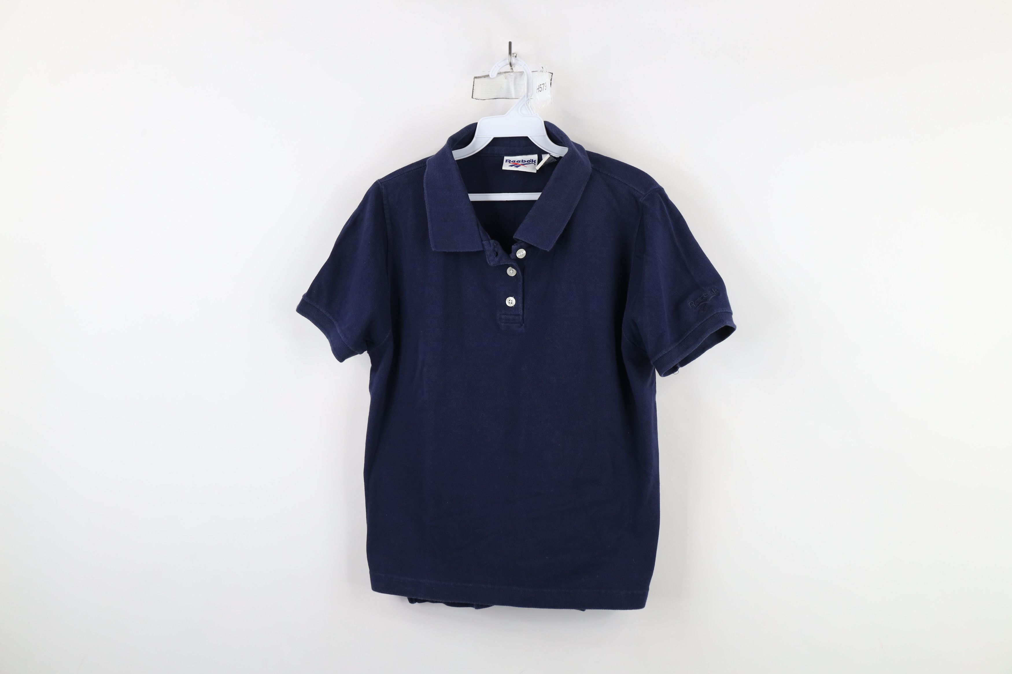 Reebok × Vintage Vintage 90s Reebok Spell Out Collared Polo Shirt Navy Blue Size M / US 6-8 / IT 42-44 - 1 Thumbnail