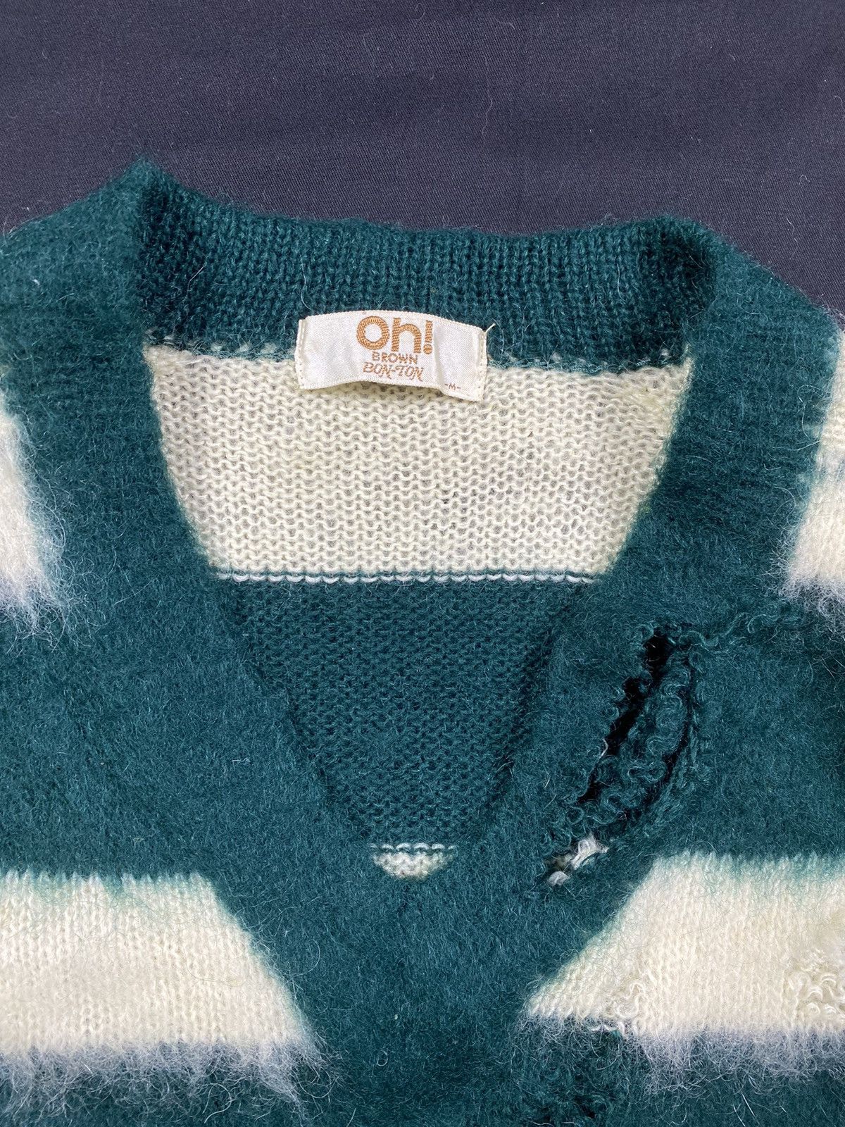 Japanese Brand distressed Oh! Brown Bon-Ton knit stripe kut coban style Size US M / EU 48-50 / 2 - 6 Thumbnail