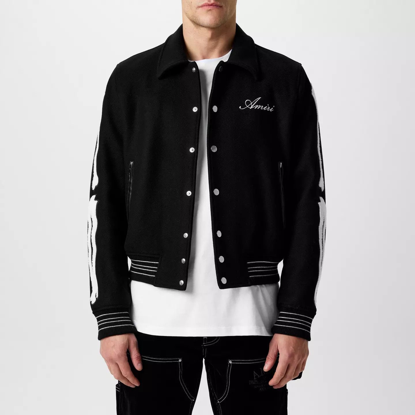 Amiri o1g2r1mq0426 Bones Wool Varsity Jacket in Black Size US S / EU 44-46 / 1 - 3 Thumbnail