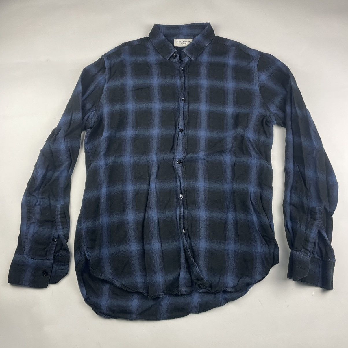 Saint Laurent Paris Saint Laurent Paris Hedi Silmane Blue Shadow Plaid Shirt 40 Size US M / EU 48-50 / 2 - 1 Thumbnail