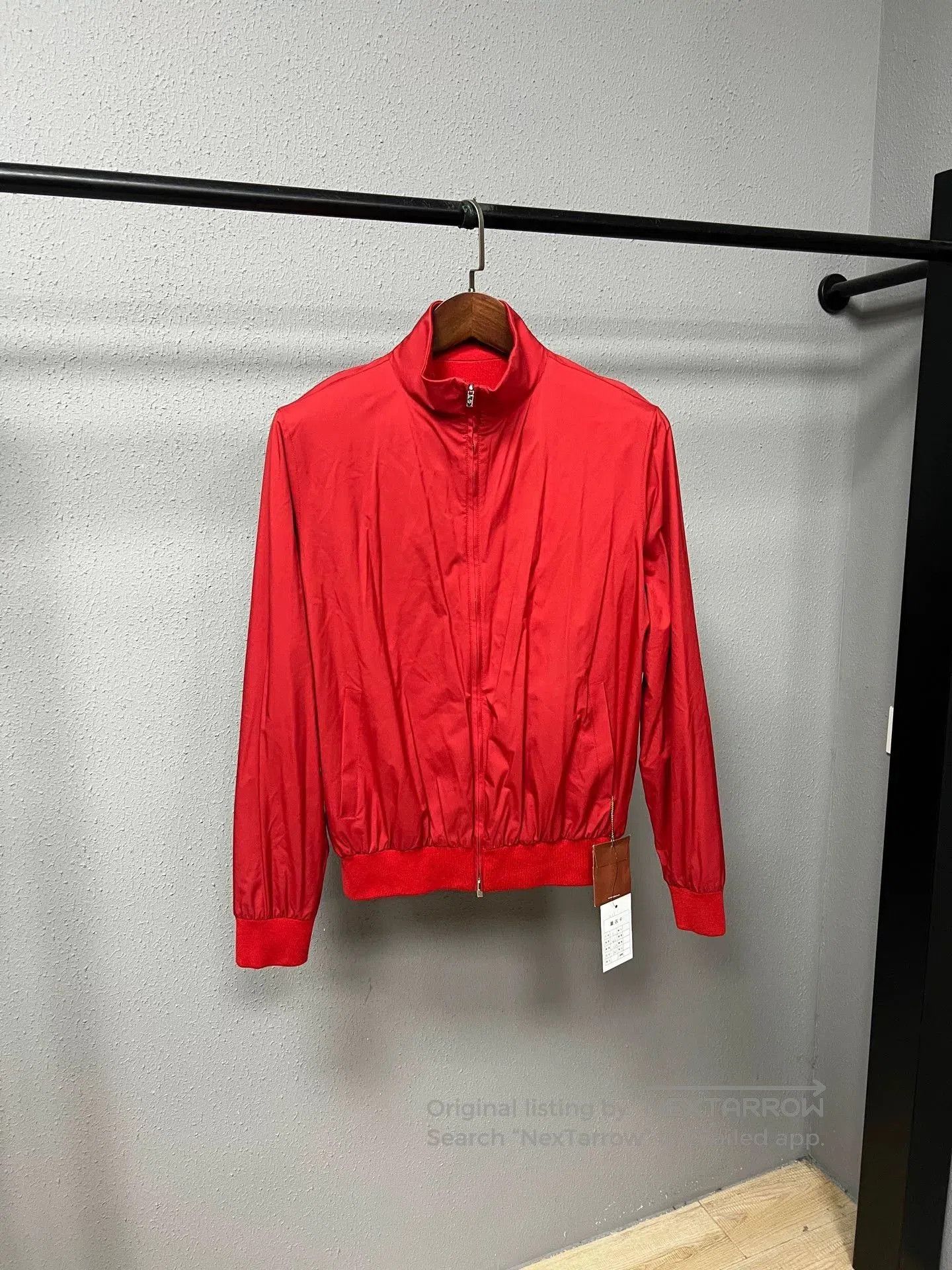 reversible red nylon bomber jacket.