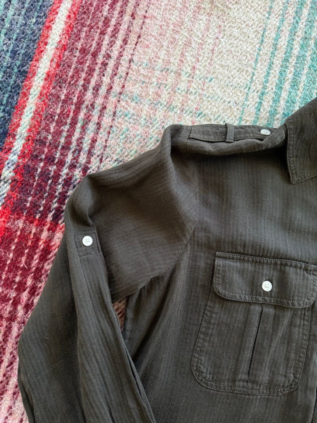Banana Republic Women's Banana Republic Green Herringbone Officer Shirt S Size S / US 4 / IT 40 - 4 Thumbnail