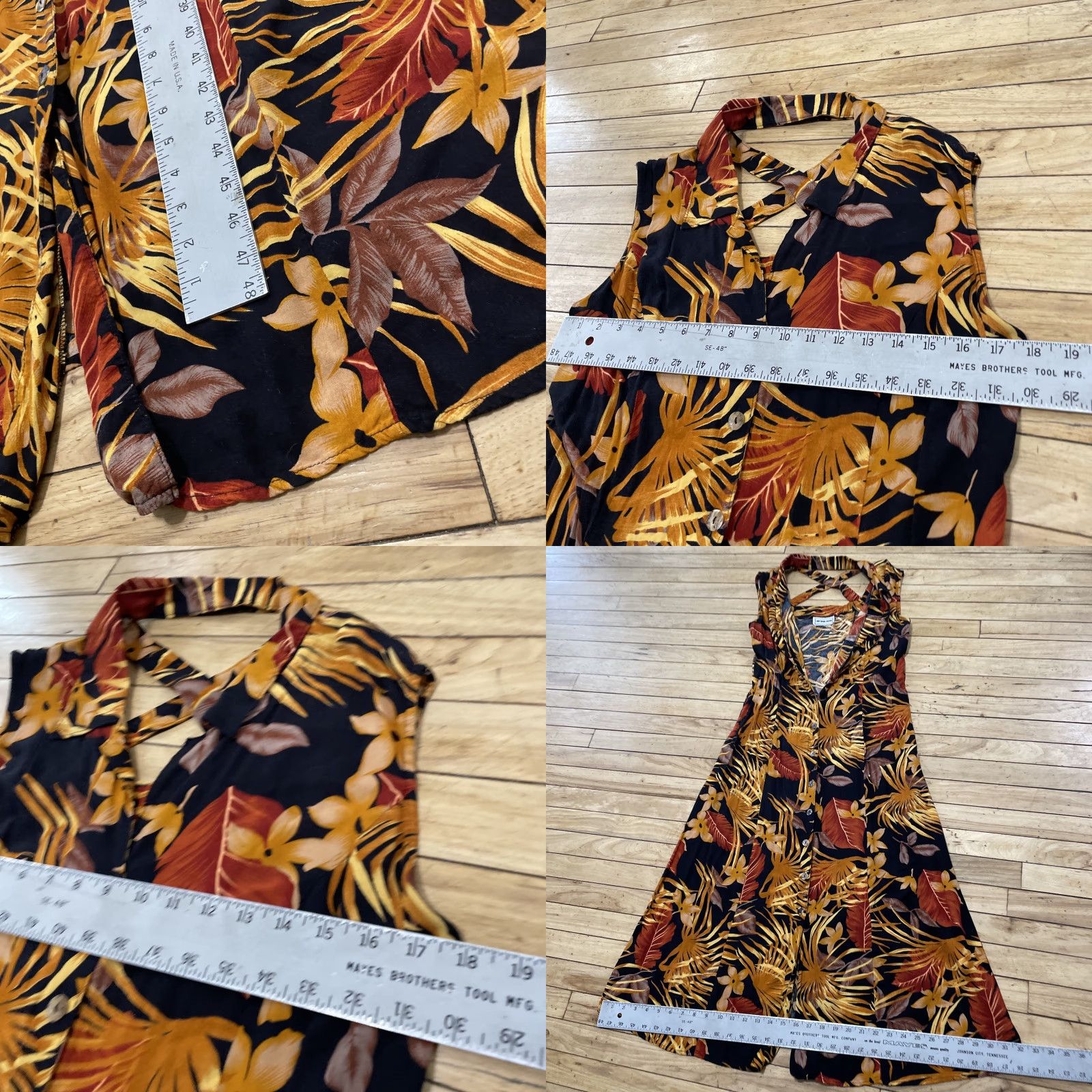 Vintage VINTAGE California Krush Hawaiian Dress Women L Floral Sleeveless Button Front Collared Midi Casual Travel Black Orange Red accents Womens Size L / US 10 / IT 46 - 8 Thumbnail