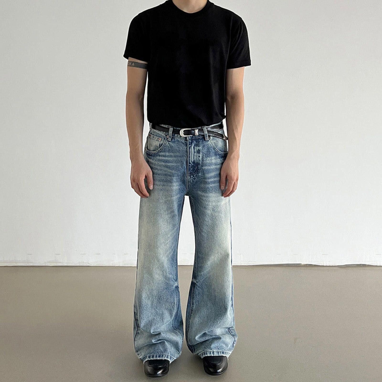 Jean Whiskered Loose Wide-Leg Jeans Size US 33 - 3 Thumbnail
