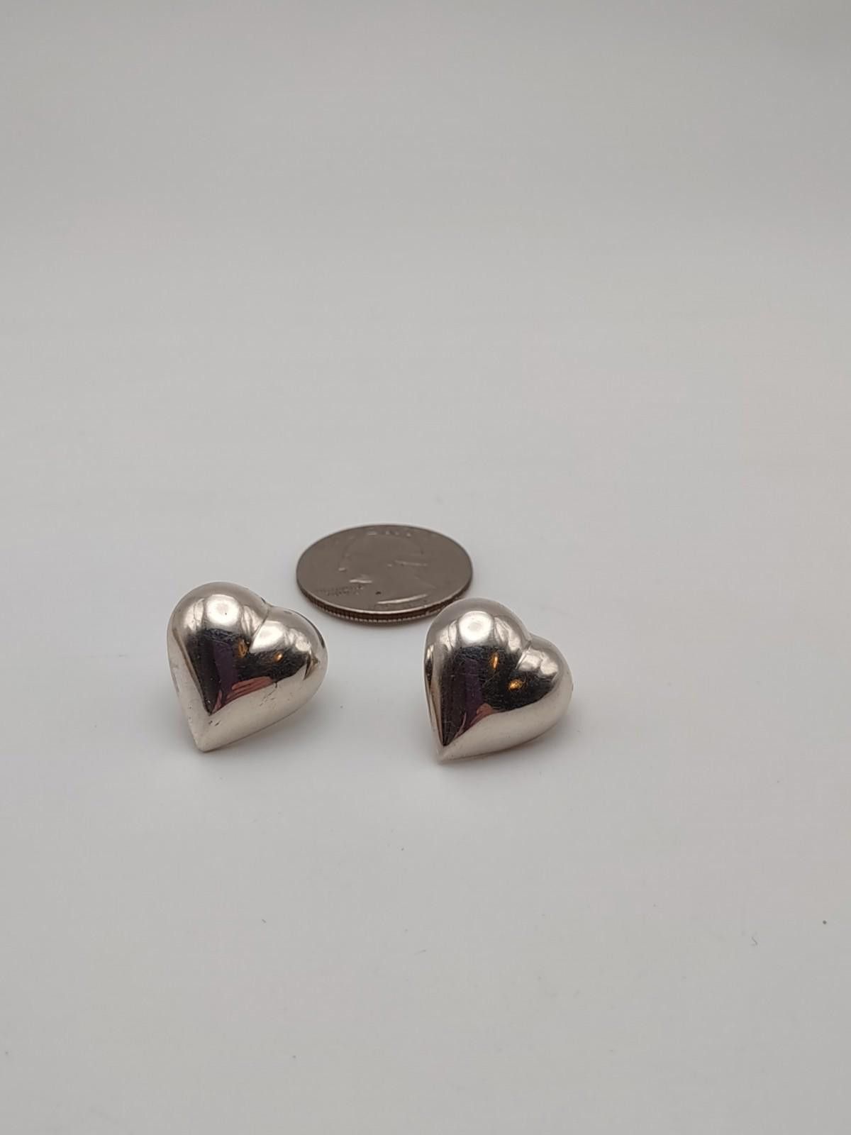 The Unbranded Brand Sterling Silver Puffy Heart Stud Earrings 925 Size ONE SIZE - 3 Thumbnail