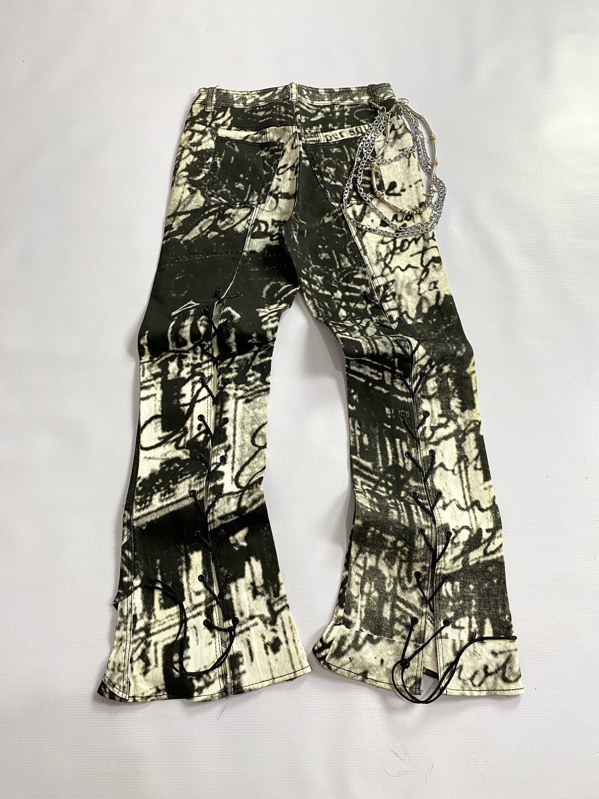 If Six Was Nine × Japanese Brand × Le Grande Bleu (L.G.B.) NEED GONE!!! Lace Up La Moda Goji Fullprinted Flare Pant Size US 27 - 2 Thumbnail