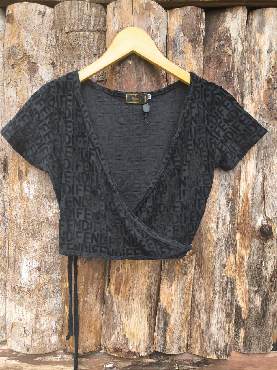 Fendi × Vintage Black Fendi Wrap Crop Top cardigan Fendi Logo Size M / US 6-8 / IT 42-44 - 1 Thumbnail