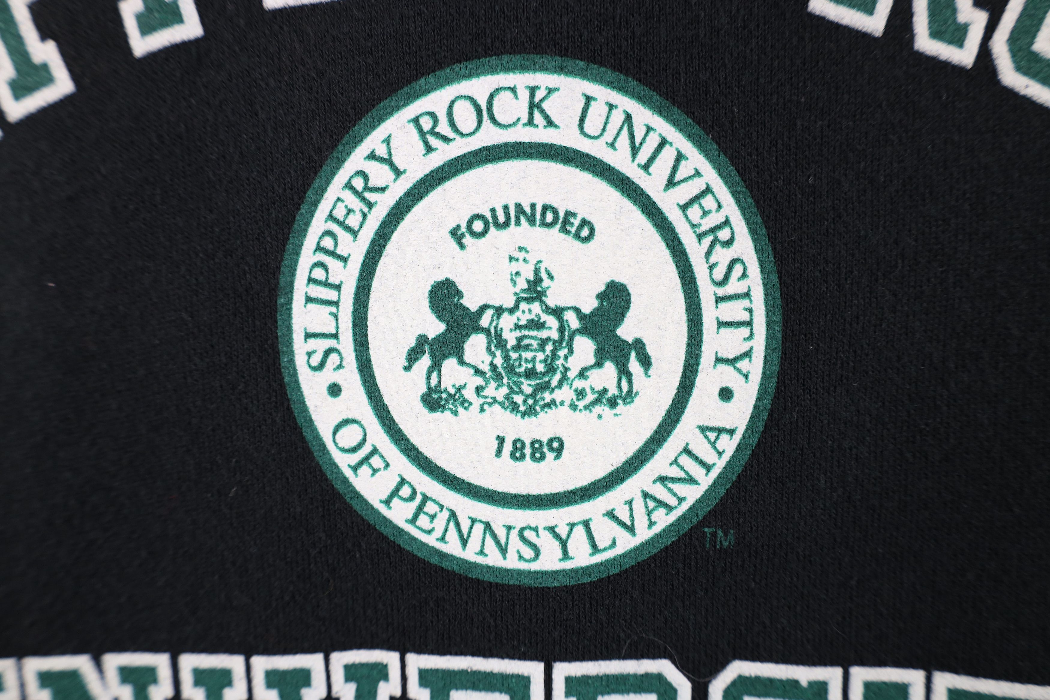 Vintage Vintage 90s Slippery Rock University Hoodie Sweatshirt Black Size US M / EU 48-50 / 2 - 5 Thumbnail