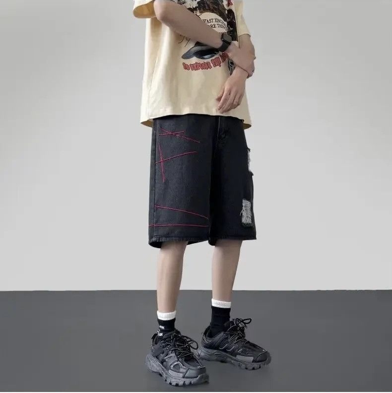 Denime × Japanese Brand Streetwear Shorts Casual Loose-fit Straight-leg Ripped Denim Size US 33 - 2 Thumbnail