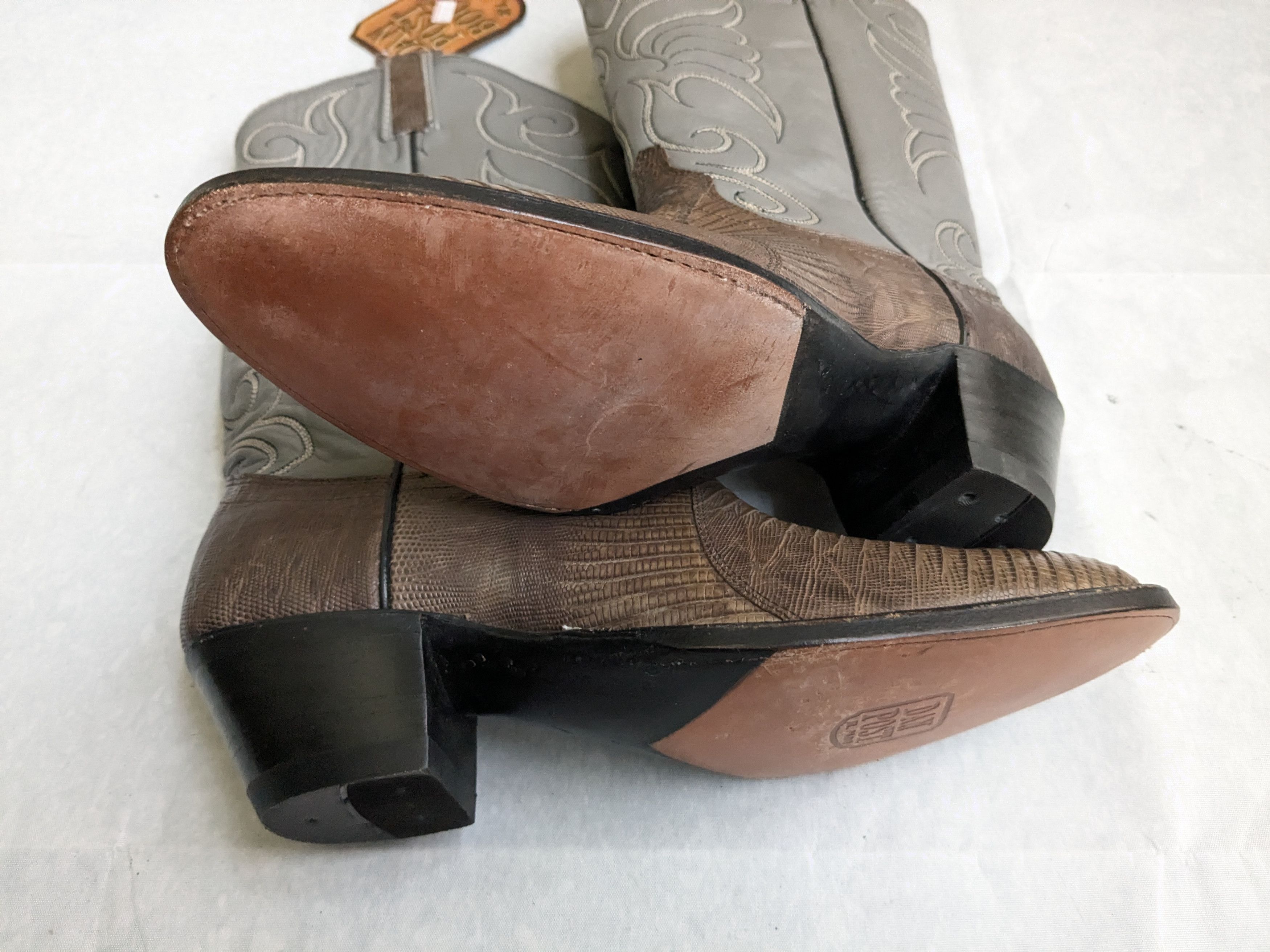 Dan Post Dan Post Cowboy Boots Olive Green Lizard Leather 8.5 Gray Size US 8.5 / EU 41-42 - 13 Thumbnail