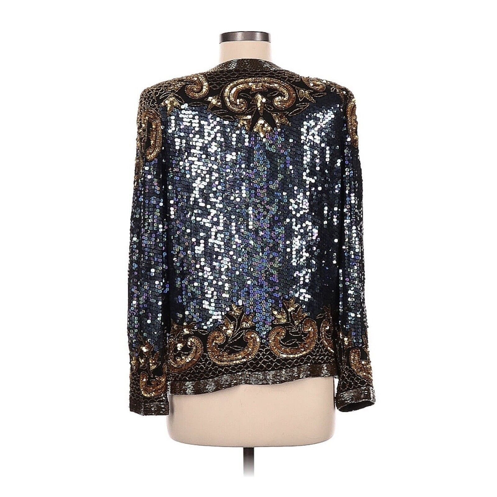 Vintage VTG Laurence kazar Silk SEQUIN Jacket Gold BLUE BLACK MP Size M / US 6-8 / IT 42-44 - 2 Thumbnail