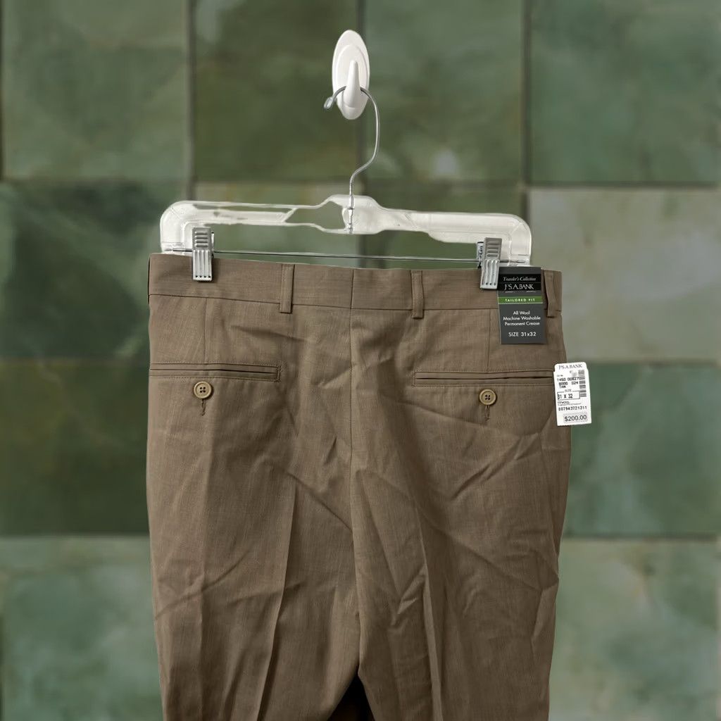 Vintage Jos A Bank Pants Mens 31 Beige 31x32 Tan Wool Traveler Collection YKK NWT MSRP Size US 31 - 1 Thumbnail