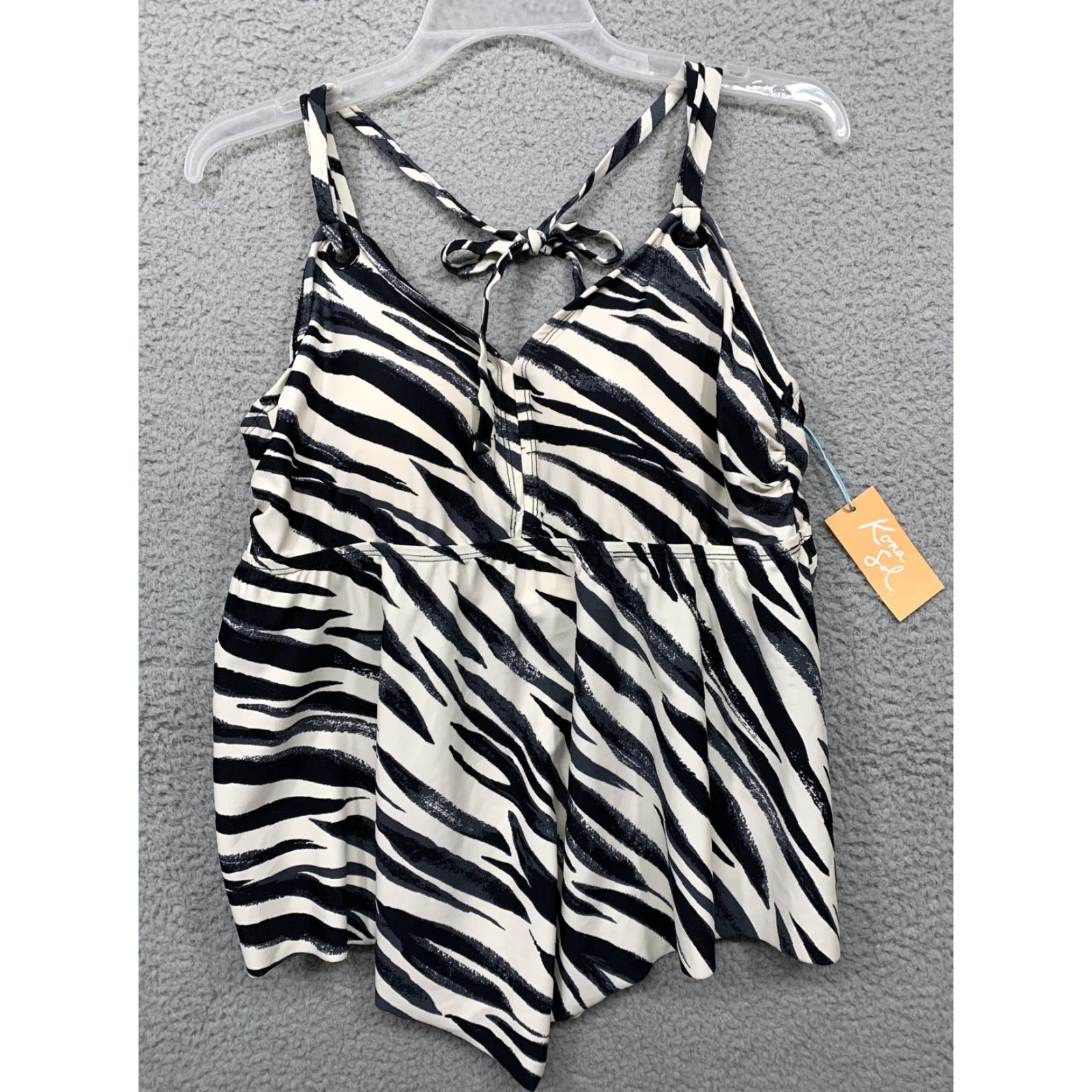 Vintage Kona Sol Swimsuit Zebra Print Top Solid Black Bottoms 16W XL Women Two Piece Sizing Sz 16W XL Product? Size XXL / US 16-18 / IT 52-54 - 2 Thumbnail