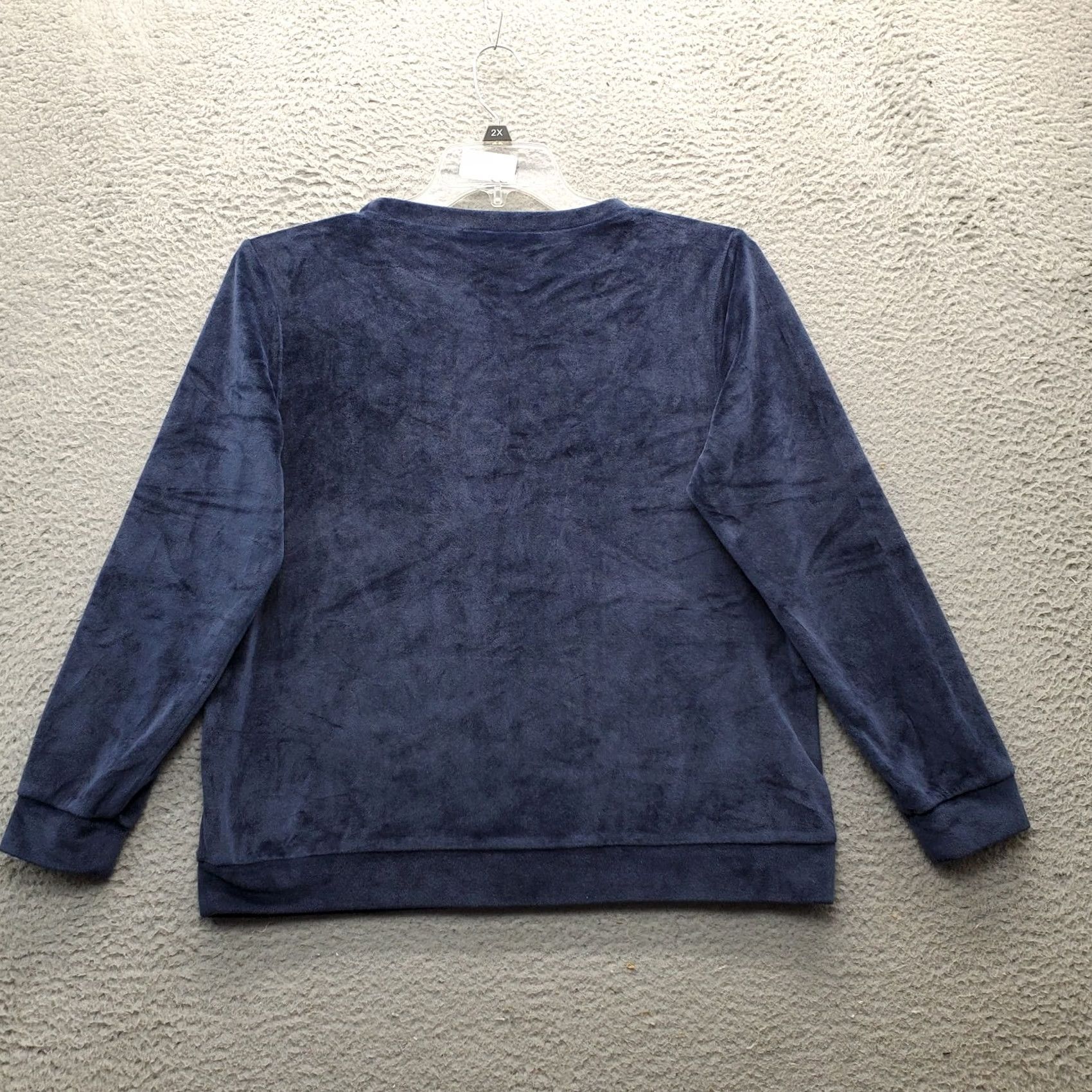 Velour Ekouaer Womens Top Velour Sleepwear Navy M Raglan Long Sleeve Chest Pockets Shirt Size M / US 6-8 / IT 42-44 - 2 Thumbnail