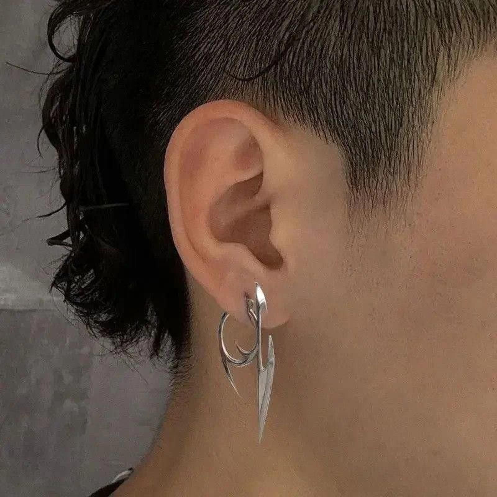 Jewelry Cyberpunk Ear Cuff Earrings, Spiky Earrings, Cyber Earrings in Silver, Men's