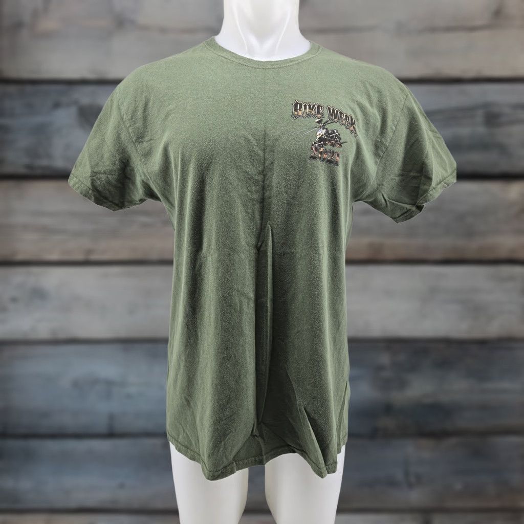 Gildan VINTAGE Daytona Beach Bike Week 2021 POW MIA Green 2 sided T-shirt Size Large Size US L / EU 52-54 / 3 - 1 Thumbnail
