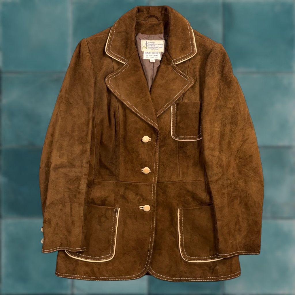 VTG Penneys 70s Suede Leather Button Up Jacket Brown Boho Hippie Western Sz 12 Jacket Mens Womens