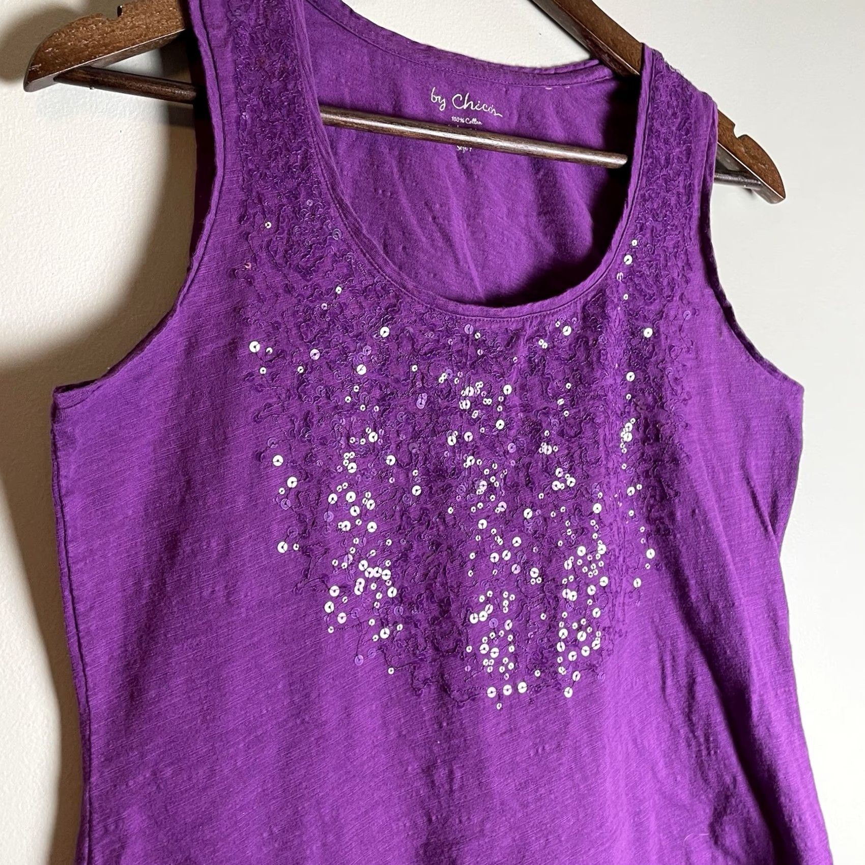 Vintage Chico’s Tank Top Blouse Shirt Sleeveless Purple Plum Sequin Casual Evening Sparkle M Womens Size M / US 6-8 / IT 42-44 - 4 Thumbnail