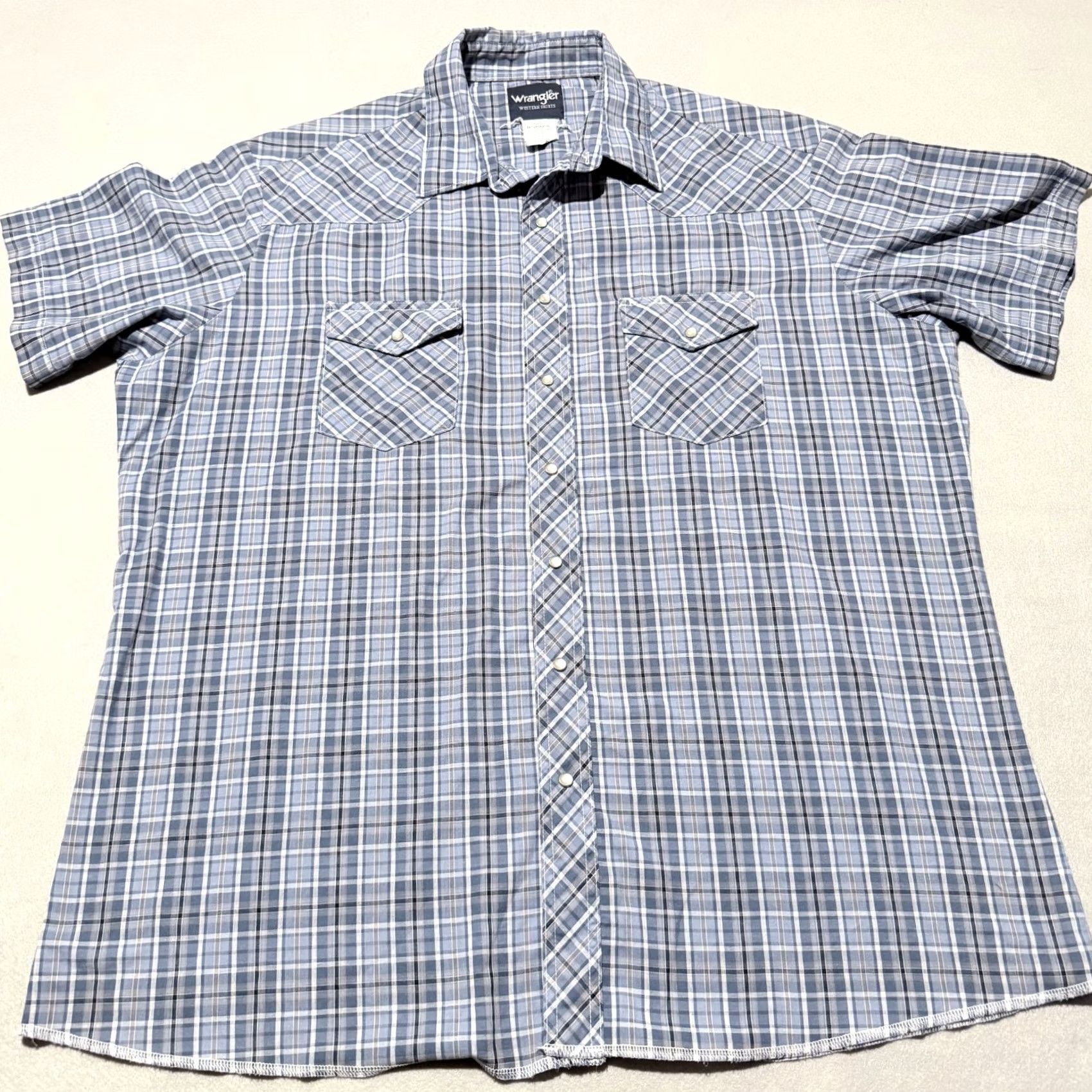 Wrangler VINTAGE Wrangler Western Shirt Men's Plaid Pearl Snap Short Sleeve Cowboy Rodeo 2XT Size US XXL / EU 58 / 5 - 2 Thumbnail