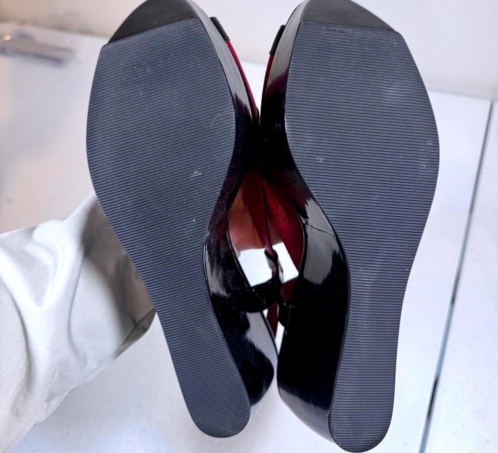 Designer Stylish Max Studio Red and Black Patent Slingback Wedges Size US 10 / IT 40 - 5 Thumbnail