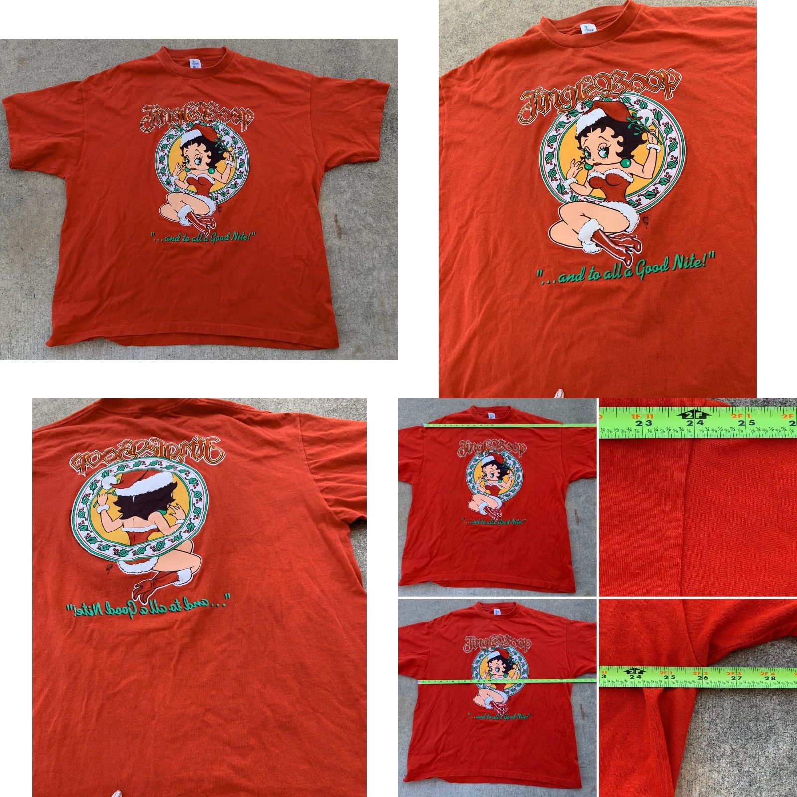 Vintage VINTAGE Jingle Boop And To All A Good Nite T Shirt Front Back Graphics Betty XXL Shirt Mens Red 1993 Christmas Betty Boop Jersey Cotton NJ Croce Size US XXL / EU 58 / 5 - 8 Thumbnail