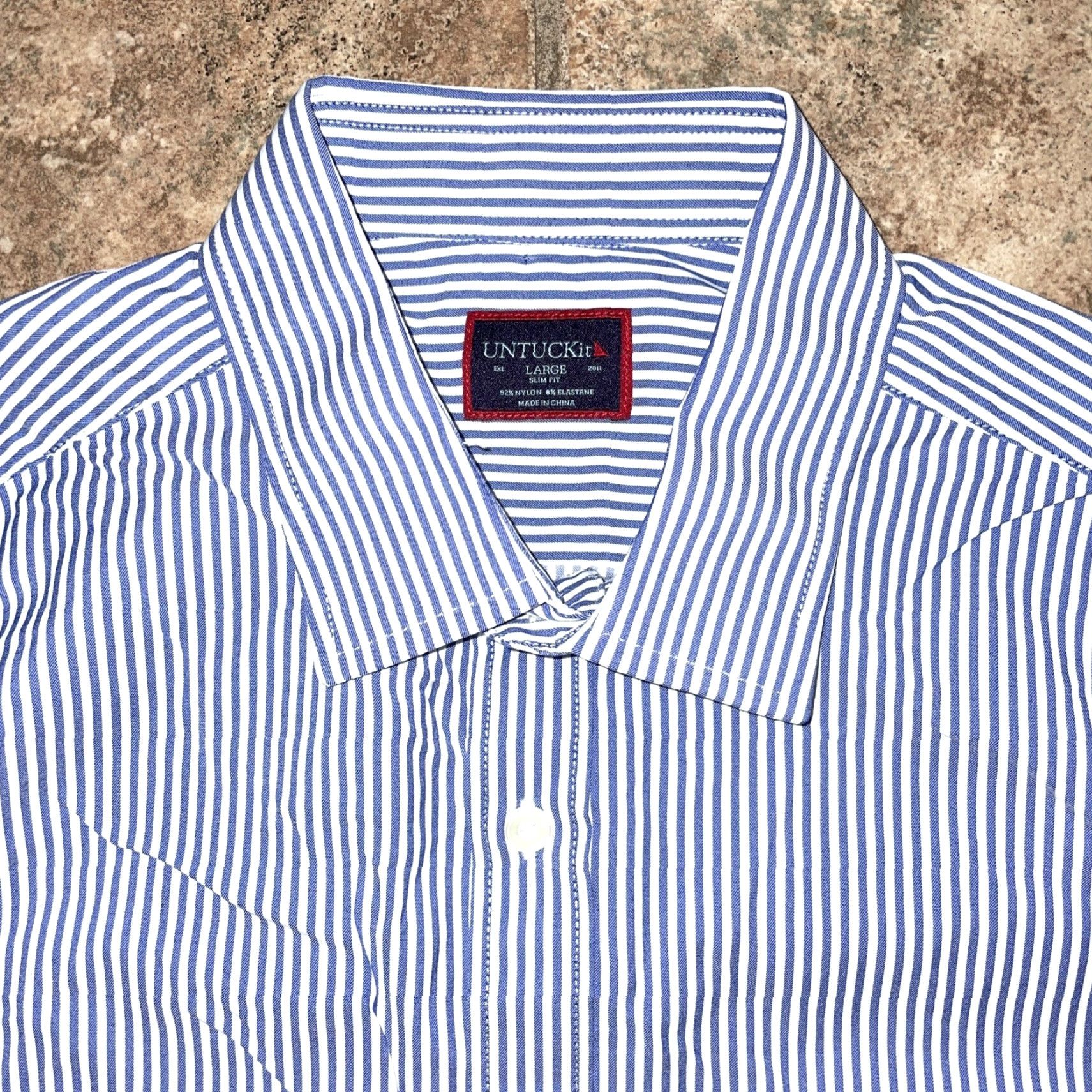 UNTUCKit UntuckIt Blue Striped Button-Up Shirt Mens L Regular Long Sleeve Blue Striped Button Shirt Mens L Size US L / EU 52-54 / 3 - 2 Thumbnail