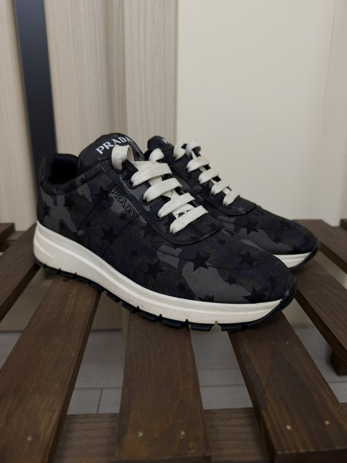 Prada Prada Nylon Camouflage Star Print Low-Top Sneakers shoes Size US 9 / IT 39 - 9 Thumbnail