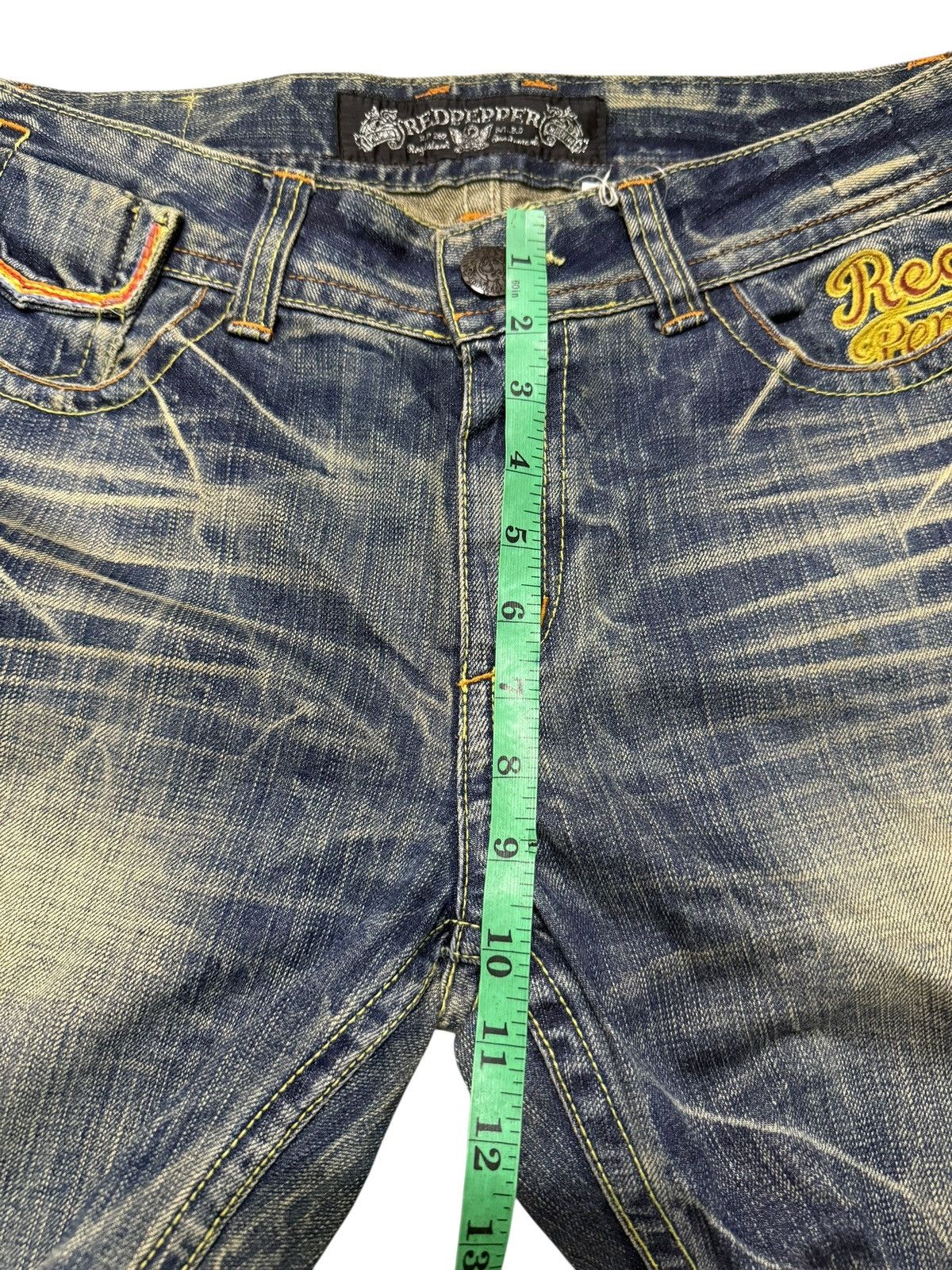 Le Grande Bleu (L.G.B.) Flared Jeans Red Pepper Faded Stretch Low Rise Boot Cut Size US 31 - 10 Thumbnail