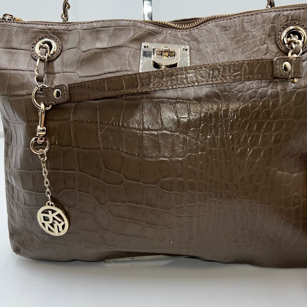 DKNY DKNY Croc Embossed Leather Adjustable Woven Chain Tote Size ONE SIZE - 4 Thumbnail