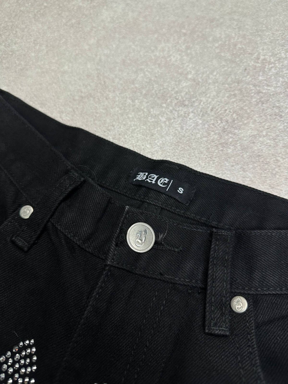 Southpole Vintage Skeleton Bones Rhinestones Black Jeans Pants S Size US 31 - 5 Thumbnail