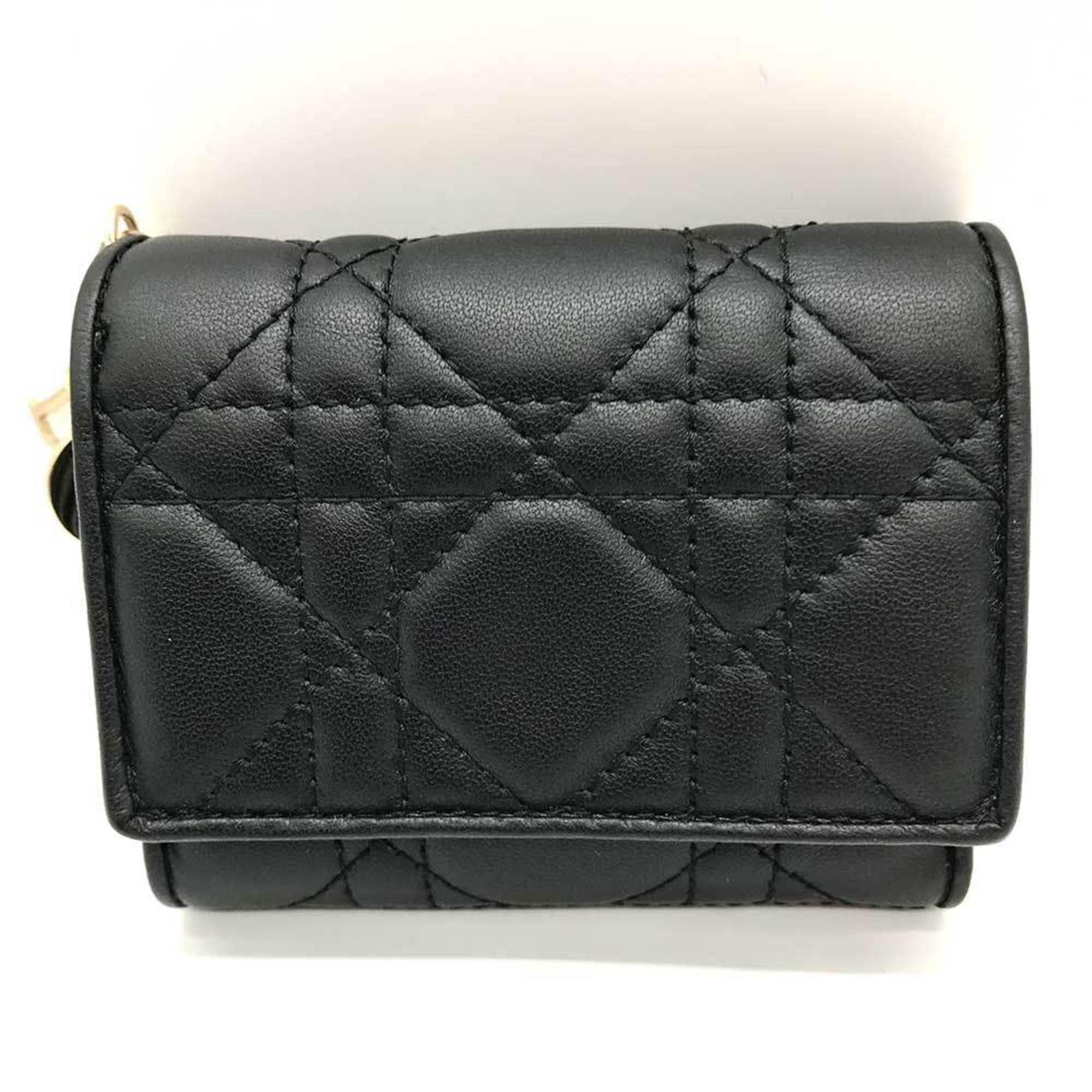 image of Christian Dior Dior Lady Lotus Wallet Leather Christian Stitch Charm, Women's