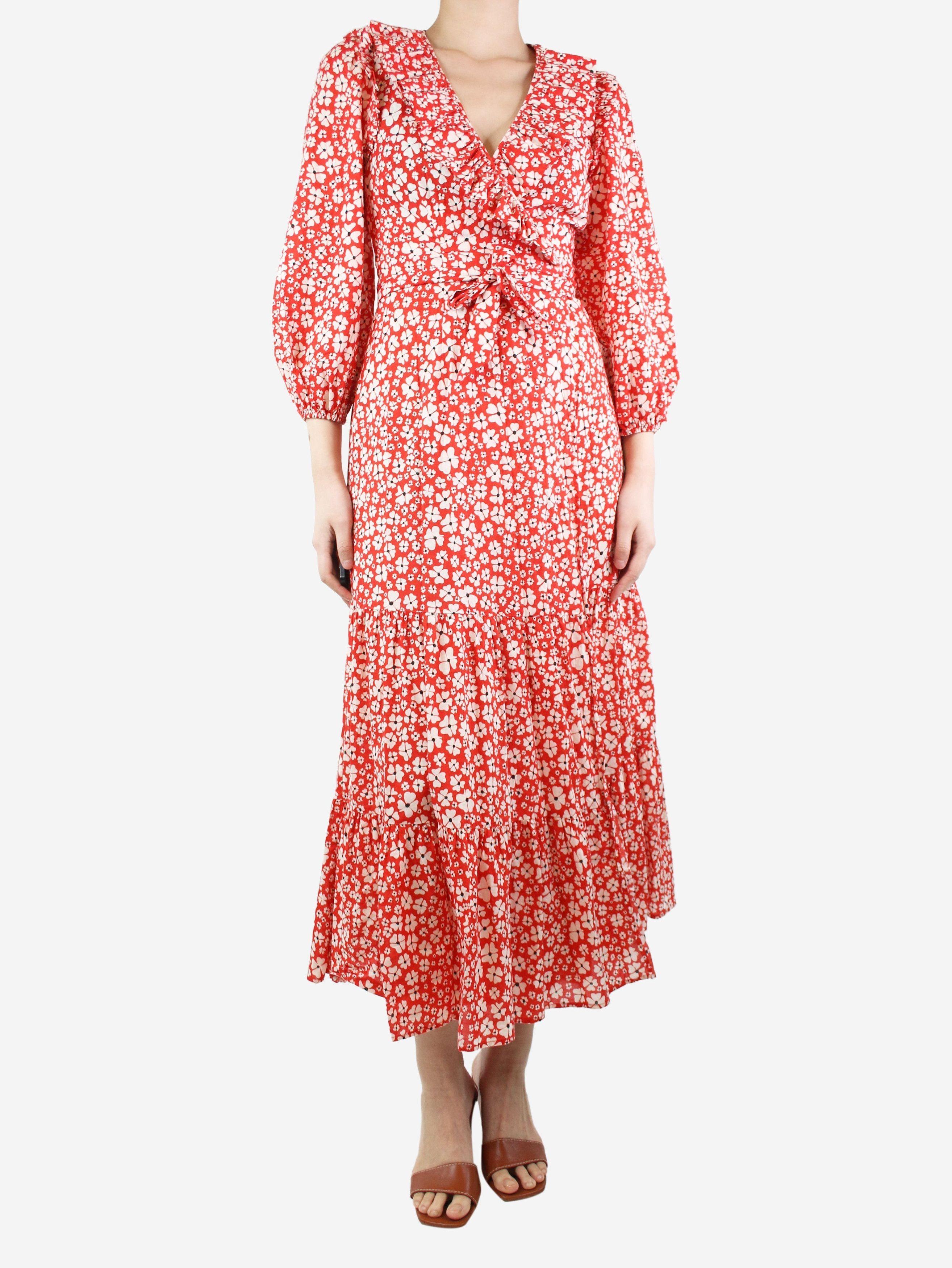 image of Rixo Red Floral Wrap Dress - Size Uk 8, Women's