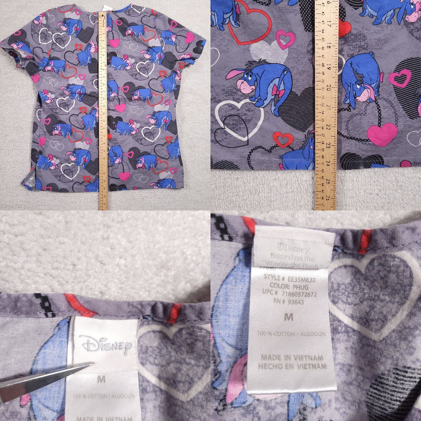 Disney Disney Scrub Top Womens M Gray Blue Short Sleeve Eeyore Piglet Nursing Medical Size XS / US 0-2 / IT 36-38 - 8 Thumbnail