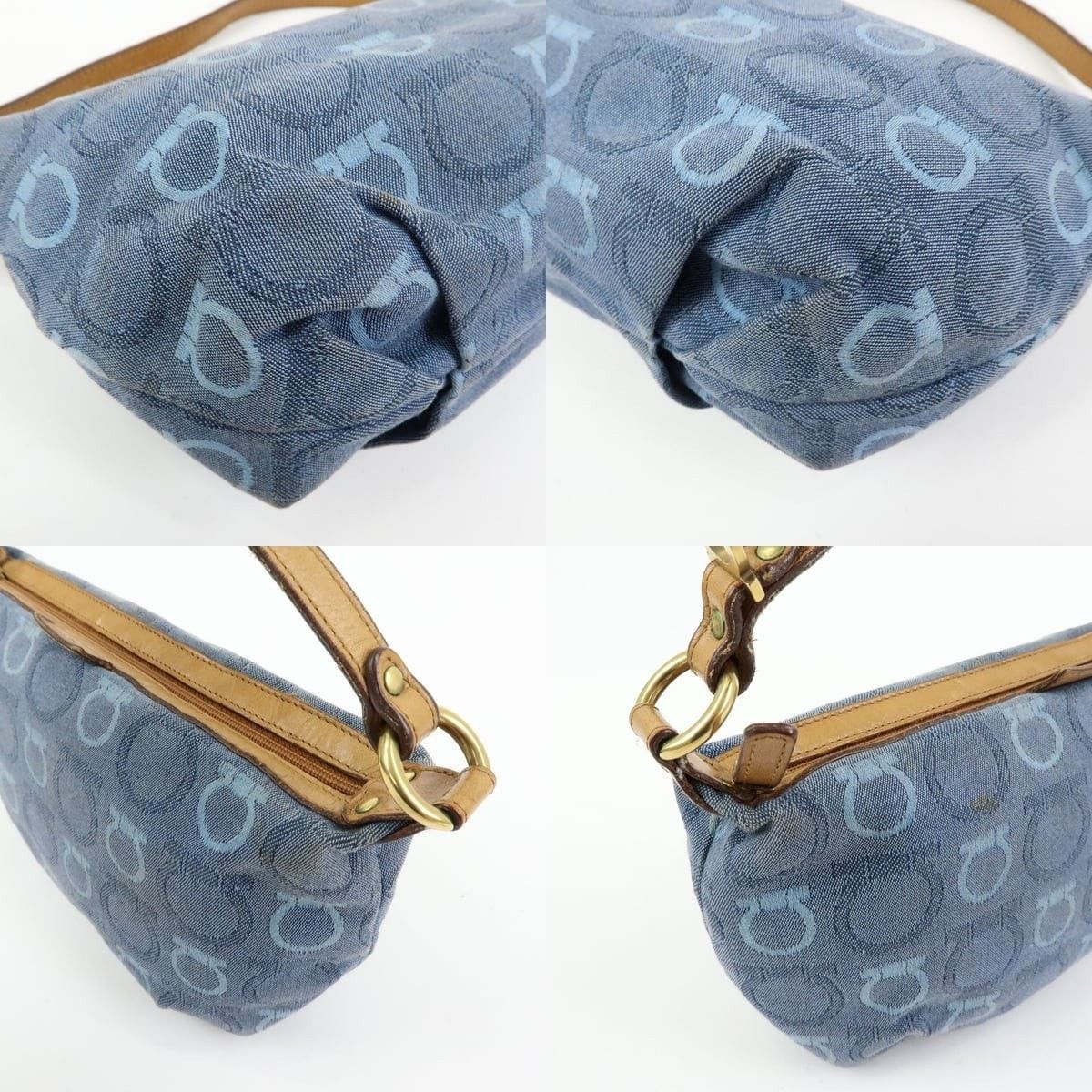 Salvatore Ferragamo Ferragamo Gancini Canvas & Leather Shoulder Bag Blue Size ONE SIZE - 5 Thumbnail