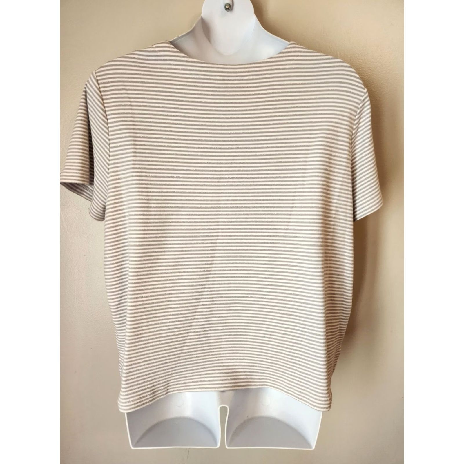 Vintage Alfred Dunner Woman Gray Metallic Stripe Beaded Lace Trim Casual Top Boho 3X Size XXL / US 16-18 / IT 52-54 - 5 Thumbnail