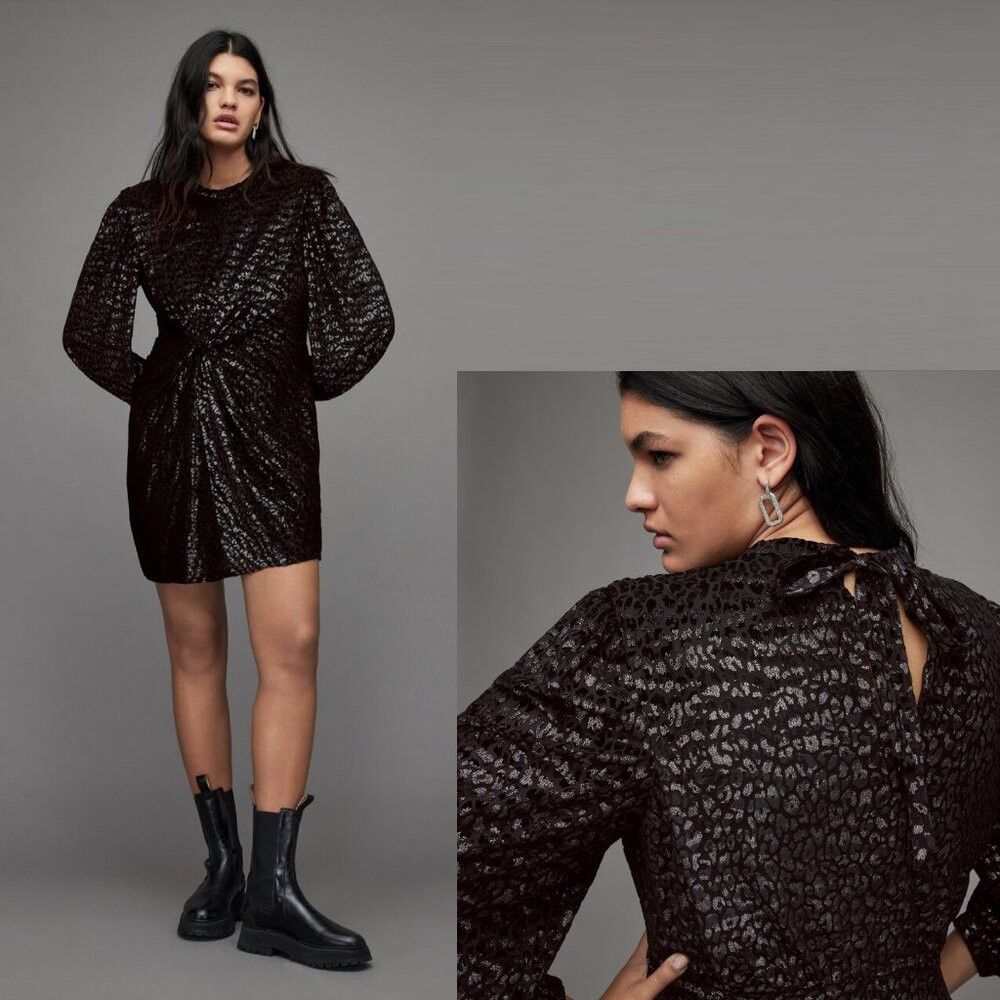 Allsaints NWT New AllSaints Jemima Leopard Black Mini Dress Size 12 Size L / US 10 / IT 46 - 2 Thumbnail