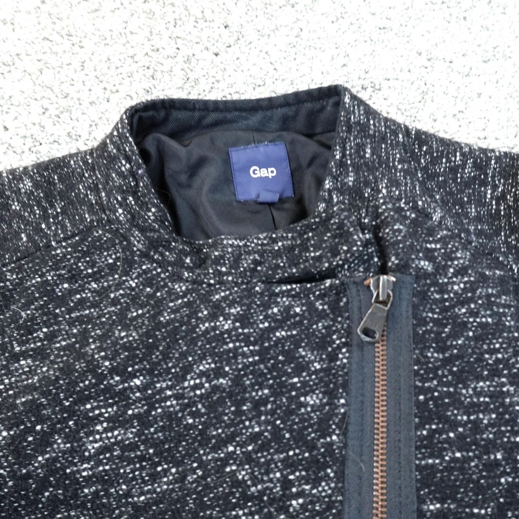 Gap Gap Jacket Womens M Black Donegal Wool Knit Moto Biker Asymmetrical Zip Coat Top Size M / US 6-8 / IT 42-44 - 3 Thumbnail