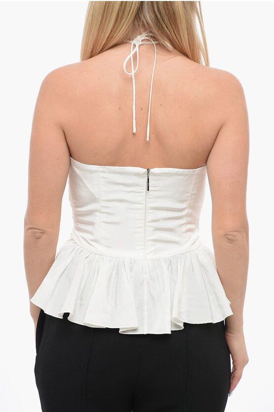 MSGM og1mm0724 Strapless Draped Crop Top in White Size M / US 6-8 / IT 42-44 - 2 Thumbnail