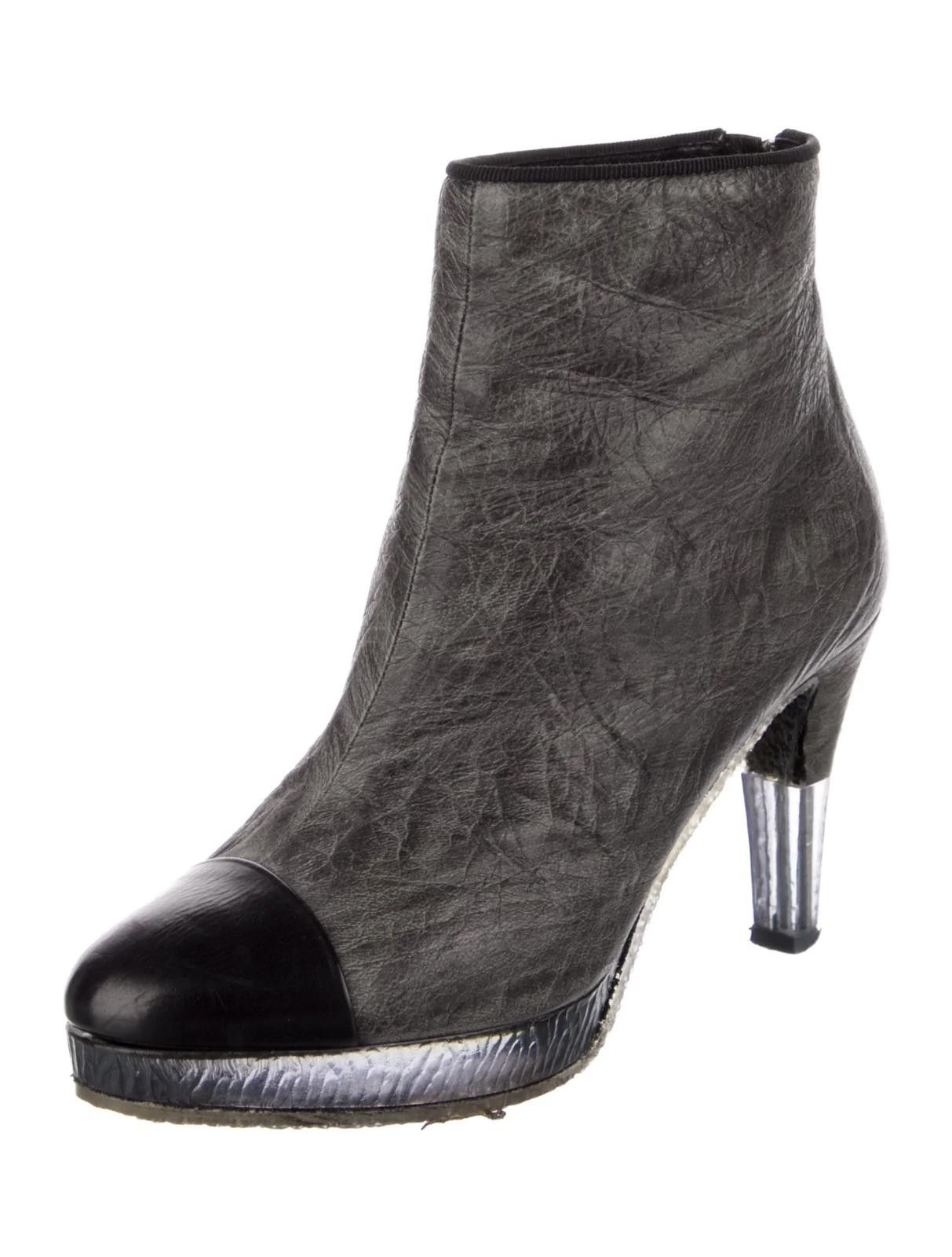 Chanel Chanel Grey Leather booties Sz US6 EU37 Ret.$1399 Size US 6 / IT 36 - 1 Thumbnail