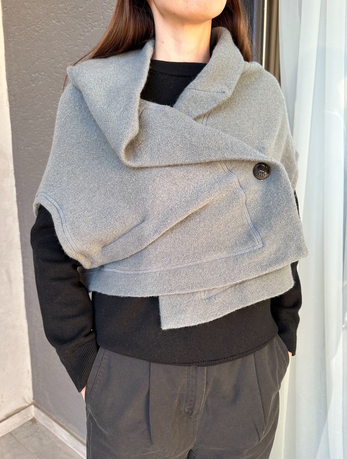 image of Avant Garde Moyuru Art Design Asymmetric Poncho Style Wool Jacket in Grey, Women's (Size Small)