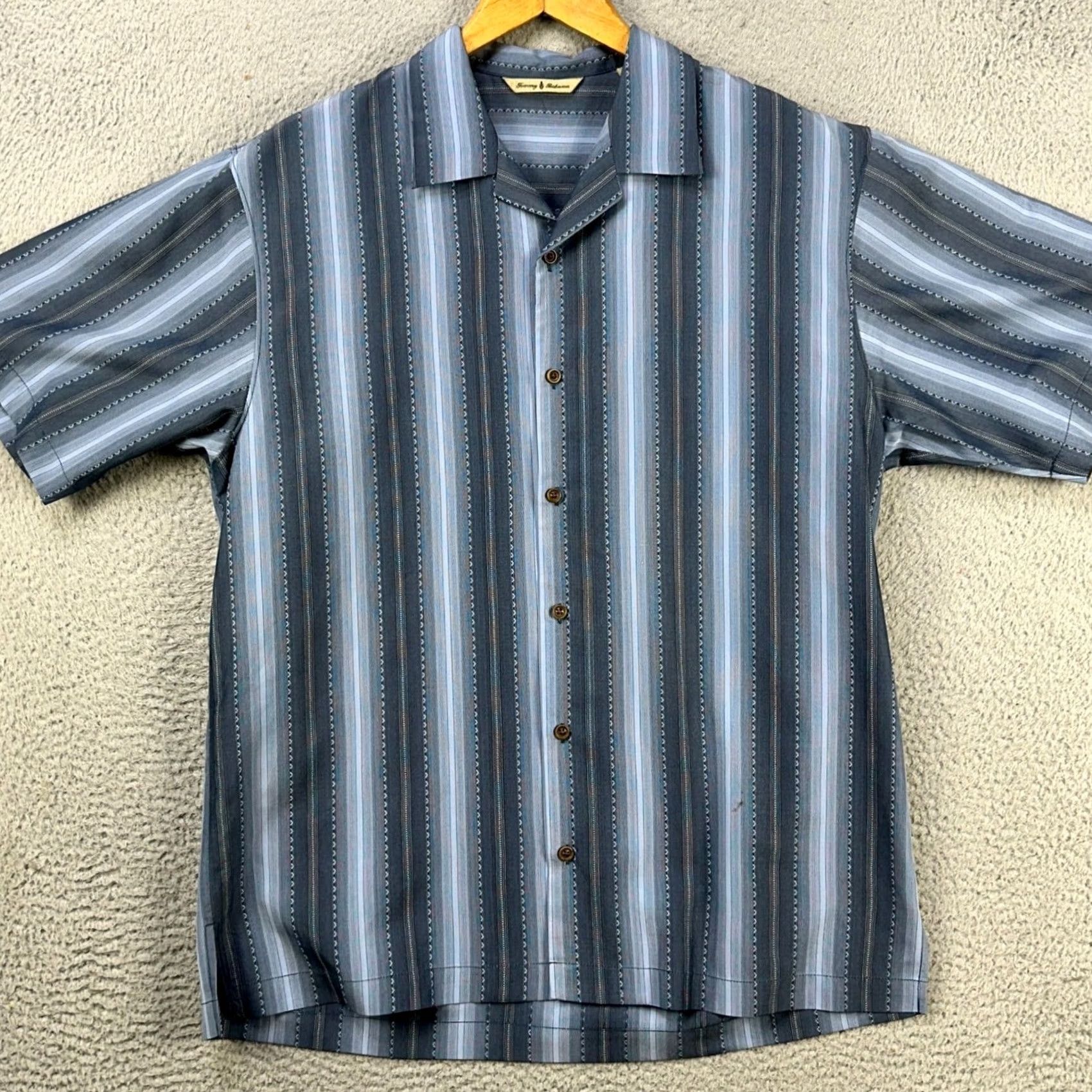 Tommy Bahama Tommy Bahama Shirt Button Up Mens Medium Gray Striped Short Sleeve 100% Silk Size US M / EU 48-50 / 2 - 3 Thumbnail