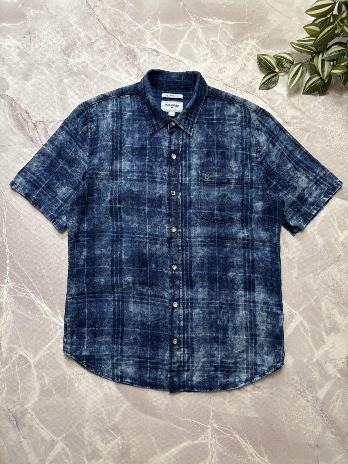 True Religion True Religion Acid Wash Navy Plaid Short Sleeve Shirt Mens M Size US M / EU 48-50 / 2 - 1 Thumbnail