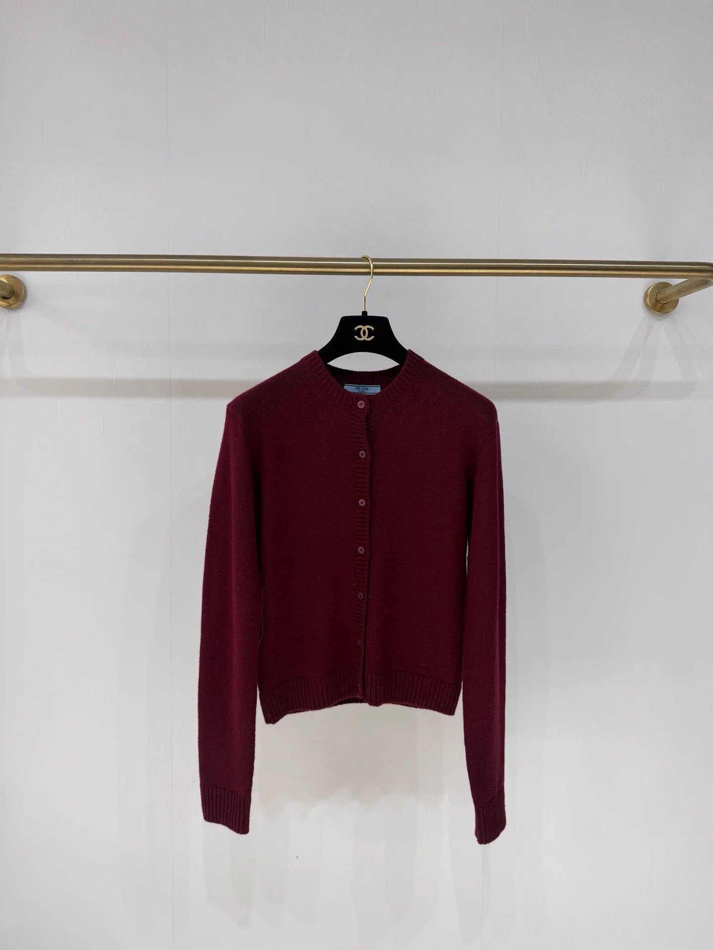 Prada 26SS Burgundy 100% Cashmere Cardigan 36 New