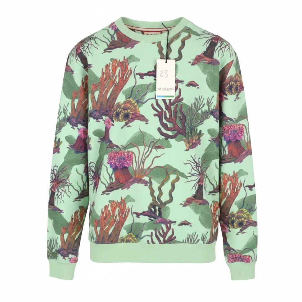 Scotch & Soda M Green Coral Reff Aop Cotton Crew Neck 91027 Size US M / EU 48-50 / 2 - 1 Thumbnail