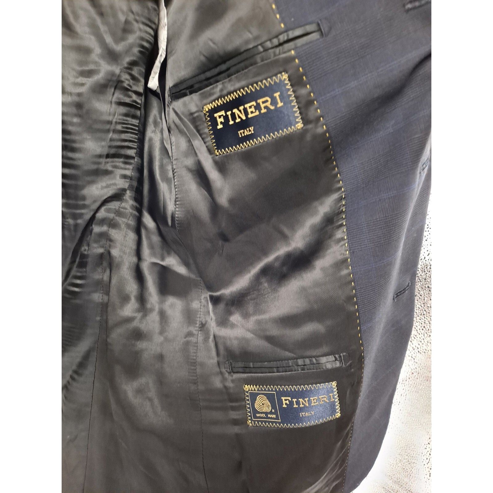 Other Fineri Italian Super 120s Suit Jacket Dark Blue Plaid Size 40R - 6 Thumbnail
