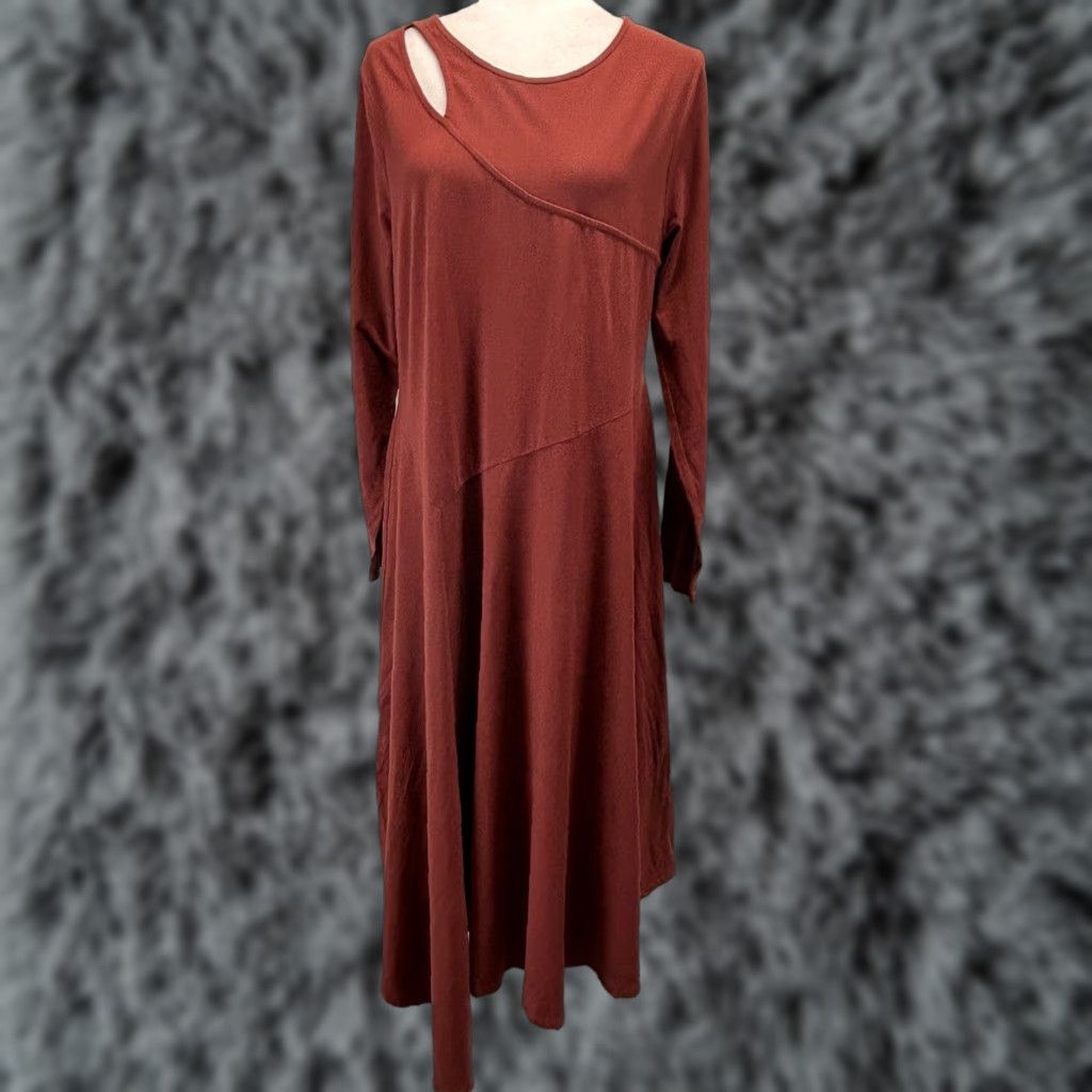 Soft Surroundings Soft Surroundings Stretch Jersey Midi Dress Sz Large Rust Cutout Asymmetric Hem Size L / US 10 / IT 46 - 1 Thumbnail