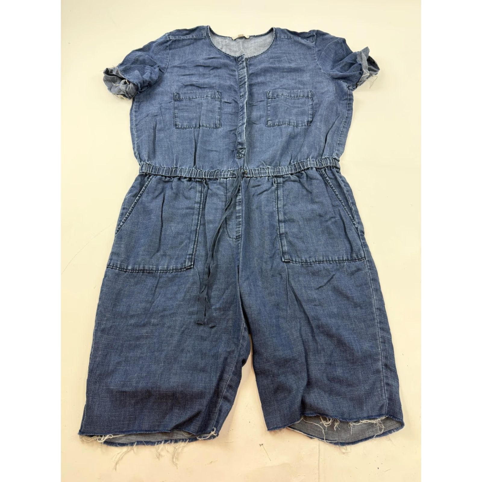 Loft LOFT Romper Womens Large Blue Chambray Short Sleeve Elastic Waist Pockets Casual Size 36" / US 14 / IT 50 - 2 Thumbnail