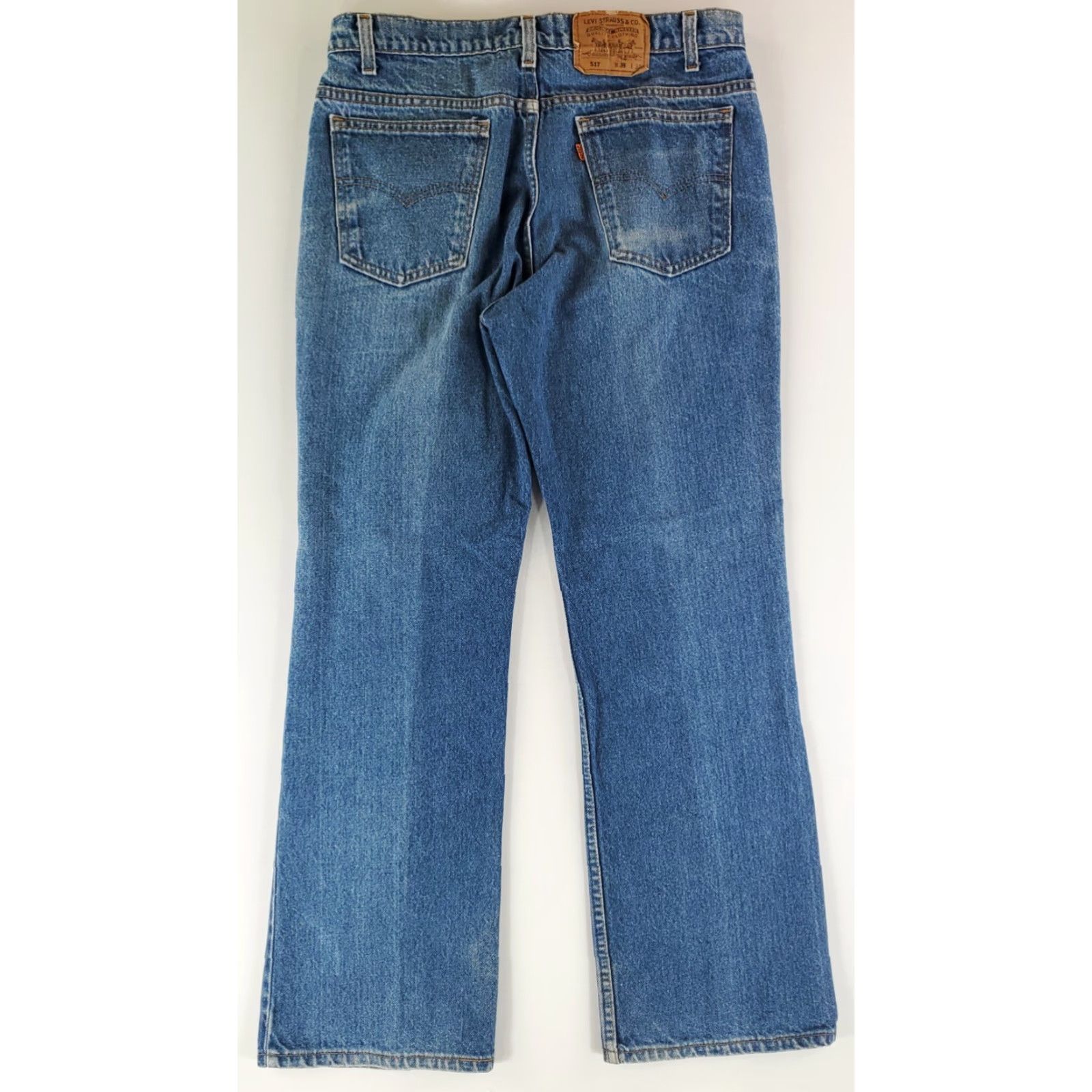 Levi's VINTAGE Levi's 517 Jeans Boots Cut Blue 90s Made USA Mens 35x30 Inseam 30 Whiskering Fade Size US 35 - 7 Thumbnail